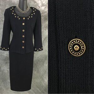 BEAUTIFUL St John collection knit black jacket skirt suit size 6 8